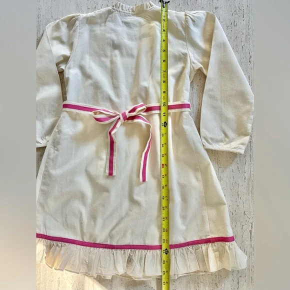 Oscar de la Renta Girl’s Pintuck Ruffle Trim Dress in Cream and Pink, Size 8Y